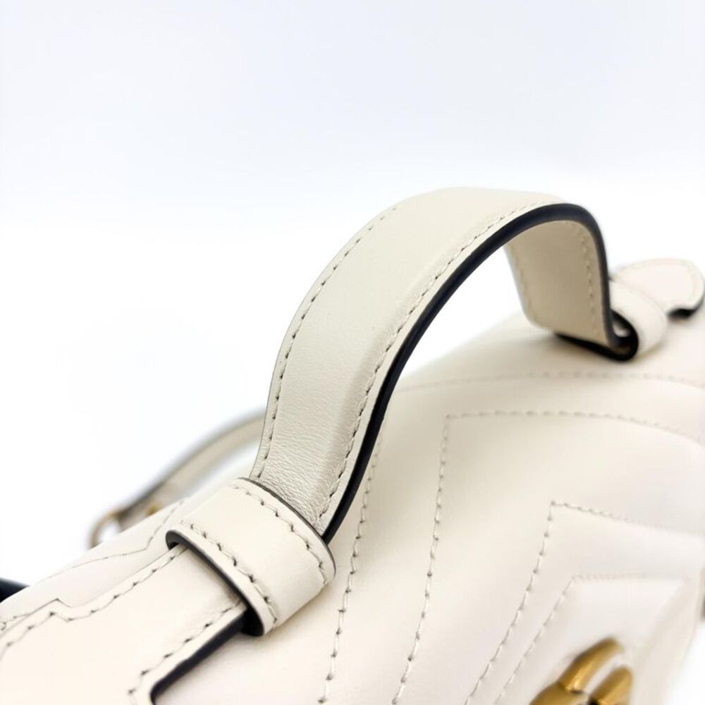 Gucci Gg Marmont Top Handle Flap Matelasse Leather White Leather Handbag - Picture 8 of 16
